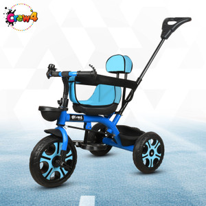crew4 tricycle with kids with parental handle  chrome wheels and dual storage basket st042 tricycle