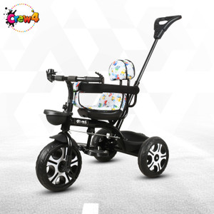 crew4 tricycle with kids with parental handle  chrome wheels and dual storage basket st042 tricycle