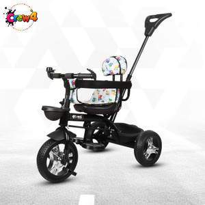 crew4 tricycle with parental handle  pink wheels and dual storage st06 white tricycle