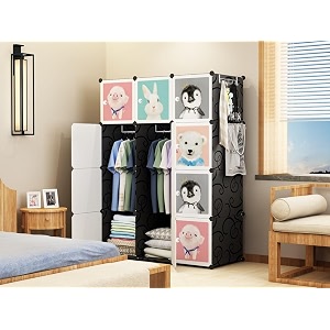 12-door plastic soft sheet kids wardrobe baby almirah for clothes amp toys storage organizer black-b2
