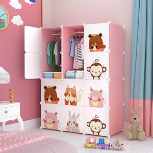 12-door plastic soft sheet wardrobe for kids baby almirah for clothes storage organizer cupboard for toysbooks pink-a1