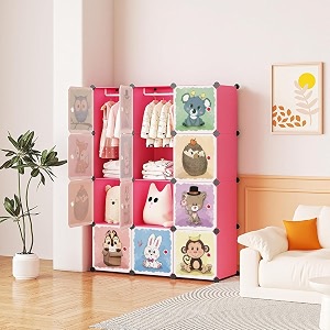12-door plastic soft sheet kids wardrobe baby almirah for clothes amp toys storage organizer cupboard red-hw