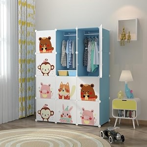 12-door plastic soft sheet wardrobe for kids baby almirah for clothes storage organizer cupboard for toysbooks blue-a2