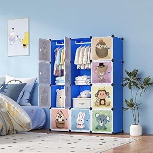 12 door plastic soft sheet wardrobe for kids baby almirah storage organizer cupboard for clothestoysbooks blue-hx 12-door