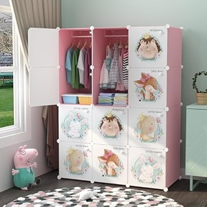 12 door plastic soft sheet wardrobe for kids baby almirah for storage organizer cupboard for clothestoysbooks pink-c2 12-door