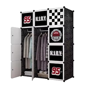 12 door plastic soft sheet wardrobe for kids baby almirah storage organizer cupboard for clothes toys books black-h3 12-door