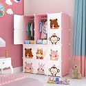 12-Door Plastic Soft Sheet Wardrobe for Kids, Baby Almirah for Clothes, Storage Organizer, Cupboard for Toys/Books (Pink-A1)