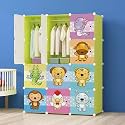 12-Door Plastic Soft Sheet Wardrobe for Kids, Baby Almirah for Clothes, Baby Storage Organizer, Cupboard for Kids' Clothes/Toys/Books (Green-F3)