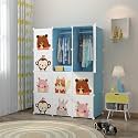 12-Door Plastic Soft Sheet Wardrobe for Kids, Baby Almirah for Clothes, Storage Organizer, Cupboard for Toys/Books (Blue-A2)