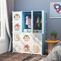 12 Door Plastic Soft Sheet Wardrobe for Kids, Baby Almirah, Storage Organizer, Cupboard for Clothes/Toys/Books (Blue-C1, 12-Door)