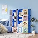 12 Door Plastic Soft Sheet Wardrobe for Kids, Baby Almirah, Storage Organizer, Cupboard for Clothes/Toys/Books (Blue-HX, 12-Door)