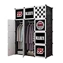 12 Door Plastic Soft Sheet Wardrobe for Kids, Baby Almirah, Storage Organizer, Cupboard for Clothes, Toys, Books (Black-H3, 12-Door)