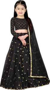 creze girls lehenga choli ethnic wear party wear embroidered lehenga choli and dupatta set black pack of 1