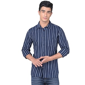 Crimsoune Club Mens Navy Blue Striped Shirt
