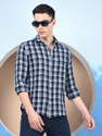 CRIMSOUNE CLUB Men Checkered Casual Blue Shirt