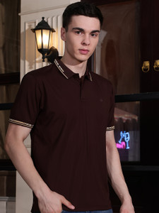 CRIMSOUNE CLUB Solid Men Polo Neck Brown