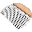 Crinkle Cutter, Stainless Steel French Fry Slicer Knives for Potatoes Salad Carrot, Heavy Duty Wavy Crinkle Cutting Chopping Tools with Wooden Handle (Pack of 1)