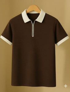 CrisPet Solid Self Design Men Zip Neck