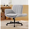 Criss Cross Office Chair with Wheels and Arms, Vanity Chair with Back, Comfy Swivel Cross Legged Office Chairs for Ultimate Comfort and Support, Unique Multifunctional Stylish Arms (Grey)