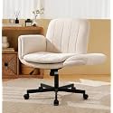 Criss Cross Office Chair with Wheels and Arms, Vanity Chair with Back, Comfy Swivel Cross Legged Office Chairs for Ultimate Comfort and Support, Unique Multifunctional Stylish Arms (Beige)