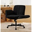 Criss Cross Office Chair with Wheels and Arms, Vanity Chair with Back, Comfy Swivel Cross Legged Office Chairs for Ultimate Comfort and Support, Unique Multifunctional Stylish Arms Black