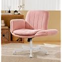 Criss Cross Office Chair with Wheels and Arms, Vanity Chair with Back, Comfy Swivel Cross Legged Office Chairs for Ultimate Comfort and Support, Unique Multifunctional Stylish Arms Pale Pink