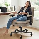 Criss Cross Office Chair with Wheels - Wide Seat Criss Cross Desk Chair with Flip-up Arms and Thick Cushion - Comfy Tilting Swivel Rolling Vanity Chair for Home Office Bedroom Apartment