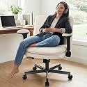 Criss Cross Office Chair with Wheels - Wide Seat Criss Cross Desk Chair with Flip-up Arms and Thick Cushion - Comfy Tilting Swivel Rolling Vanity Chair for Home Office Bedroom Apartment