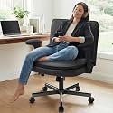 Criss Cross Office Chair with Wheels - Wide Seat Criss Cross Desk Chair with Flip-up Arms and Thick Cushion - Comfy Tilting Swivel Rolling Vanity Chair for Home Office Bedroom Apartment