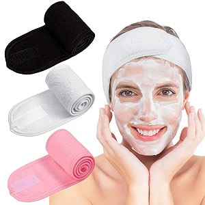 criyale 3 pcs - spa facial headband for women makeup head wrap towel terry cloth sport headband  non-slip stretchable adjustble elastic polycotton facial band for shower yoga gym multicolor