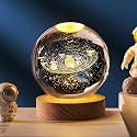 CRIYALE 3D Galaxy Crystal Ball Night Lamp, Creative Engraved Crystal Ball Night Light, USB Table LED Wooden Crystal Ball for Home Office Decoration Birthday Gift Adults (Galaxy)