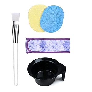 criyale facial brush for face pack with bowl headband amp 2 face cleansing sponges cosmetic puff combo  head wrap for face care makeup remover sponges reusable beauty salon spa face mask bowl 5pcs