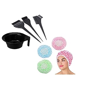 criyale hair dye coloring kit with 3 bathing hair cap mixing bowl  professional salon hair color dyeing brush set  tint bowl bleaching tool  waterproof reusable bathroom shower cap women men7pcs