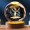 CRIYALE 3D Deer Crystal Ball Night Lamp Warm Light-Compact USB Wall Charger Galaxy Crystal Lamp for Home Decoration, Birthday, Christmas, Astronomy Space Gifts for Boys Girls - (Deer), led
