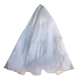 nylon fish storage foldable net bag for fishing with solid rope - white 15 feet