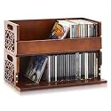 2 Set 2 Set Wooden Cd Holder, Stackable Cd Storage Rack with Handles, Brown
