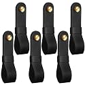 CroBlissful 6 Pcs Leather Curtain Rod Holders PU Leather Curtain Rod Bracket Mounted Loop Straps with Screws and Plastic Wall Plugs, Boho Pole Hanger Hook for Towel Oar Home Wall Display Decor (Black)