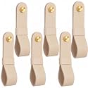 CroBlissful 6 Pcs Leather Curtain Rod Holders PU Leather Curtain Rod Bracket Mounted Loop Straps with Screws and Plastic Wall Plugs, Boho Pole Hanger Hook for Towel Oar Home Wall Display (Beige)