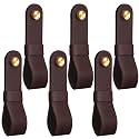 CroBlissful 6 Pcs Leather Curtain Rod Holders PU Leather Curtain Rod Bracket Mounted Loop Straps with Screws and Plastic Wall Plugs, Boho Pole Hanger Hook for Towel Oar Home Wall Display (Dark Brown)