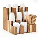 CroBlissful 9 Compartment Acacia Wood Vertical Coffee Cup and Lid Dispenser