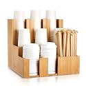 CroBlissful 9 Compartment Bamboo Wood Vertical Coffee Cup and Lid Dispenser