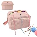 Crochet Bag Organizer, Yarn Storage Organizer, Yarn Holder for Crochet with Adjustable Shoulder Straps, Knitting Bag for crocheting, Crochet Hook Case Gifts for Crocheters (Pink)