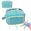 Crochet Bag Organizer, Yarn Storage Organizer, Yarn Holder for Crochet with Adjustable Shoulder Straps, Knitting Bag for crocheting, Crochet Hook Case Gifts for Crocheters (Blue)