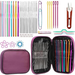 crochet hooks 85pcs crochet hook kit with case include ergonomic crochet hooks crochet accessories knitting needles stitch markers for beginners and experienced purple