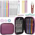 Crochet Hooks, 85pcs Crochet Hook Kit with Case, Include Ergonomic Crochet Hooks, Crochet Accessories, Knitting Needles, Stitch Markers for Beginners and Experienced (Purple)