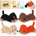 Crochet Kit for Beginners Adults, 4 PCS Dachshund Puppy Crochet Kits