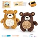 Crochet Kit for Beginners - Bear Crochet Kits, Beginner Crochet Kit for Adults, Crochet Animal Kit for Starters with Step-by-Step Video Tutorials, Knitting Bears with Squishy Hip Design