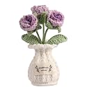 Crochet Rose Flower Potted Plant – Purple, Valentines Day Gift for Her, Handmade Knitted Romantic Desk Decor