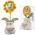 Crochet Sunflower Gift for Mom from Daughter Son, “I Love You Mom” Handmade Flower, Cute Desk Decor, Appreciation Ready-to-Gift with Box