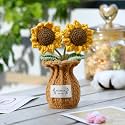 Crochet Sunflower Gift for Mom – Handmade Double Sunflower Pot, Cute Mother’s Day &amp; Birthday Gift for Women, Dad, Teacher, Friend, Coworker, Inspirational Desk Decor